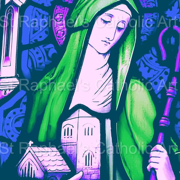 St Brigid of Ireland Catholic Woman Saint Kildare Irish Patron Beautiful Pictures x 5 Digital Downloads Stained Glass Art