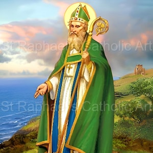 Saint Patrick Art Digital Download Traditional Catholic Ireland Irish Stained Glass