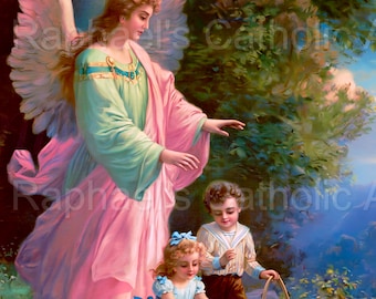 Guardian Angel Protection Children Catholic Art Stunning Digital Downloads x4