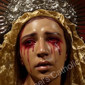 Virgin Mary Crying Statue Tears of Blood Beautiful Our Lady of Sorrows Holy Picture Icon Catholic Christianity Art Digital Downloads