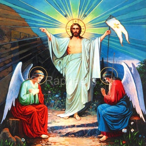 Jesus Resurrection Easter Catholic Christian Art Angels Rejoice Jesus Has Risen Digital Download