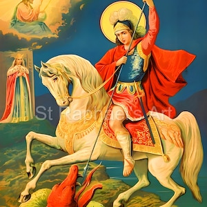 St George Slays the Dragon Patron Saint of England St George&#39;s Day Catholic Christianity Art Gift Digital Downloads
