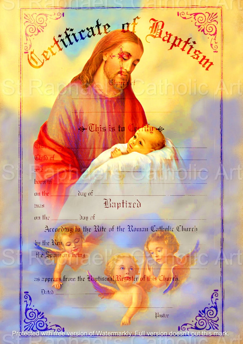 Traditional Catholic Baptism Certificate Record Remembrance Etsy