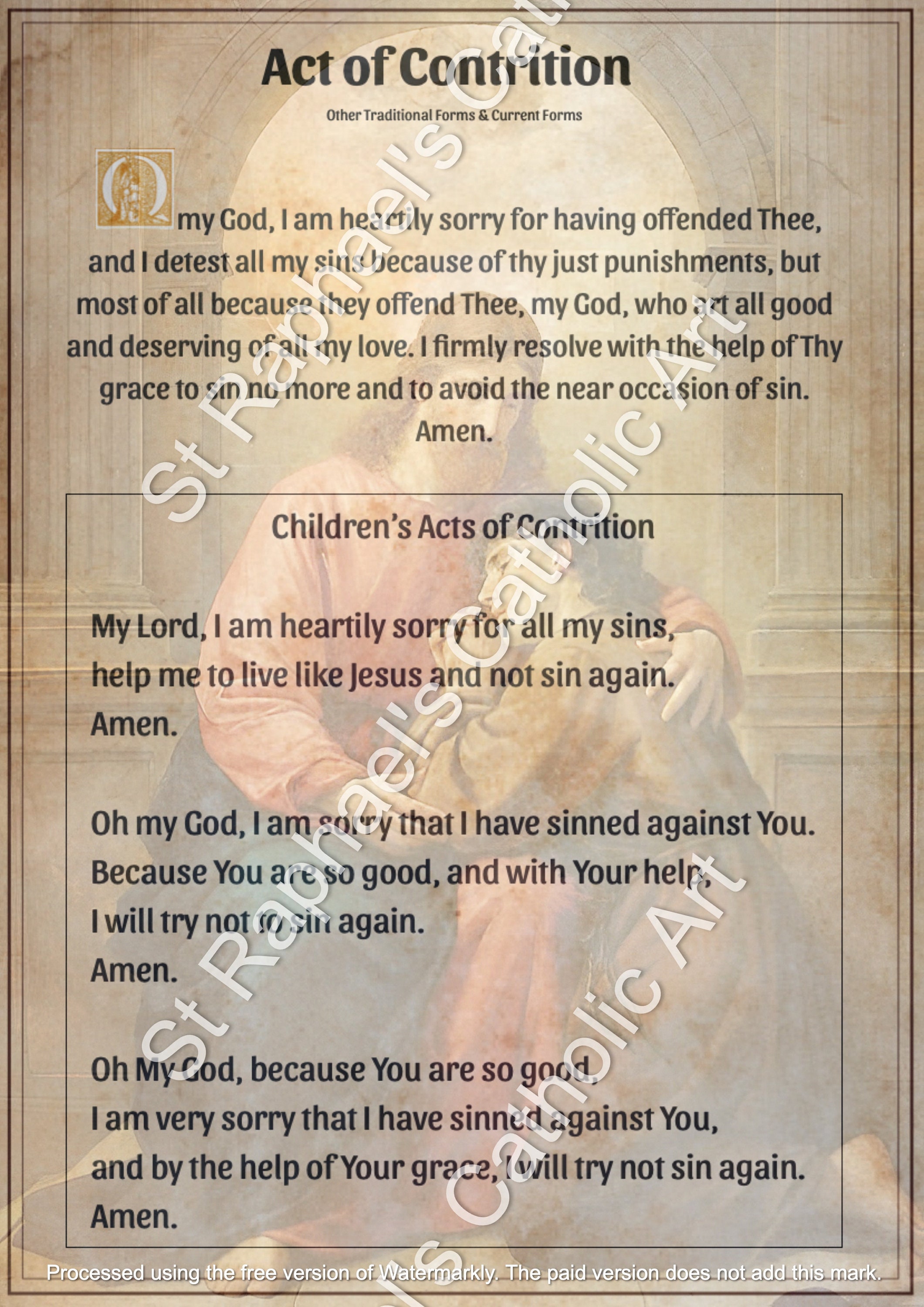 Catholic Confession Act of Contrition Prayers Sacrament Traditional - Etsy