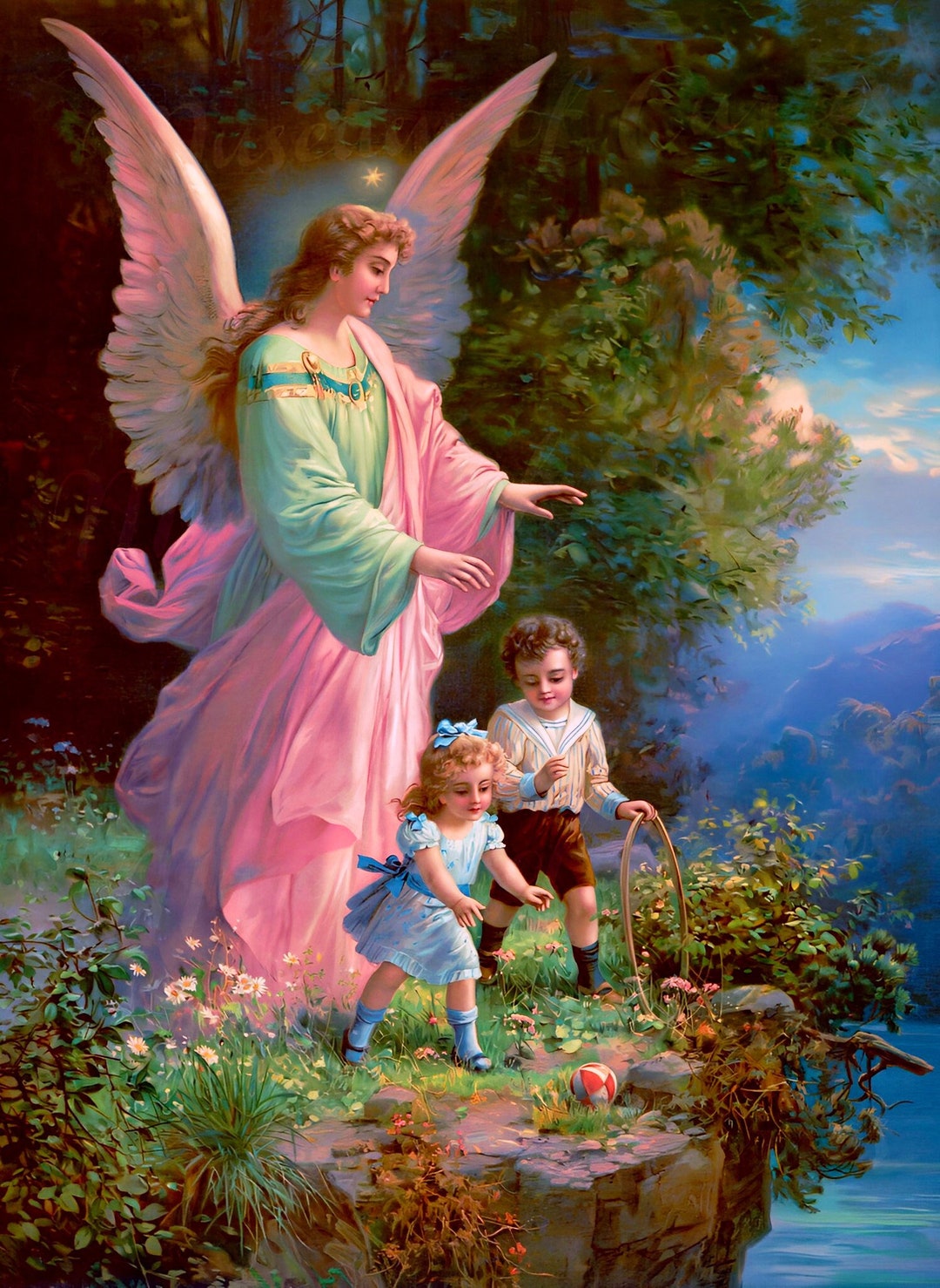 Guardian Angel Protection Children Catholic Art Stunning Etsy