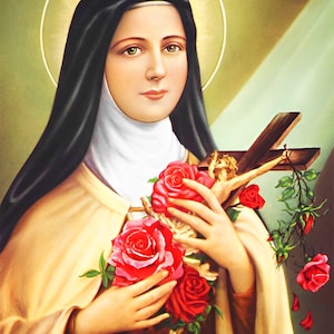 St Theresa of Lisieux and Child Jesus Catholic Saint Little Flower Roses Digital Download x5 Printable