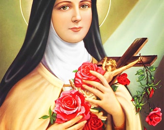 St Theresa of Lisieux and Child Jesus Catholic Saint Little Flower Roses Digital Download x5 Printable