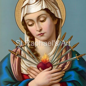 Sorrowful Heart of Mary Icon Pierced Immaculate Our Lady Mother Mary Catholic Digital Download
