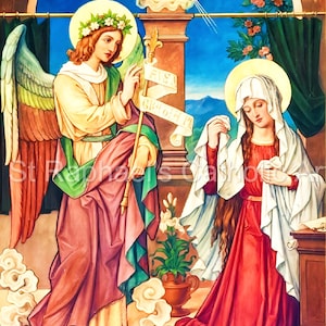 Annunciation Jesus Virgin Mary and the Angel Gabriel Catholic Holy Picture Digital Downloads