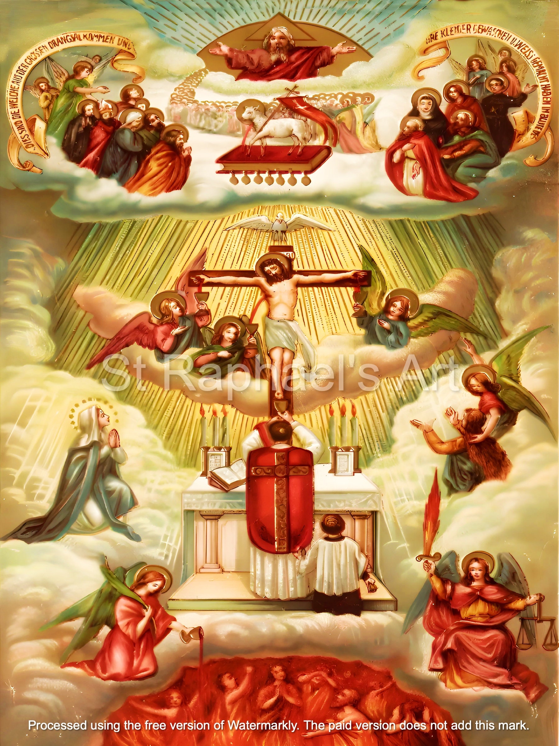 聖ミサの司祭が煉獄で聖なる魂を犠牲にする写真 伝統的なカトリックの