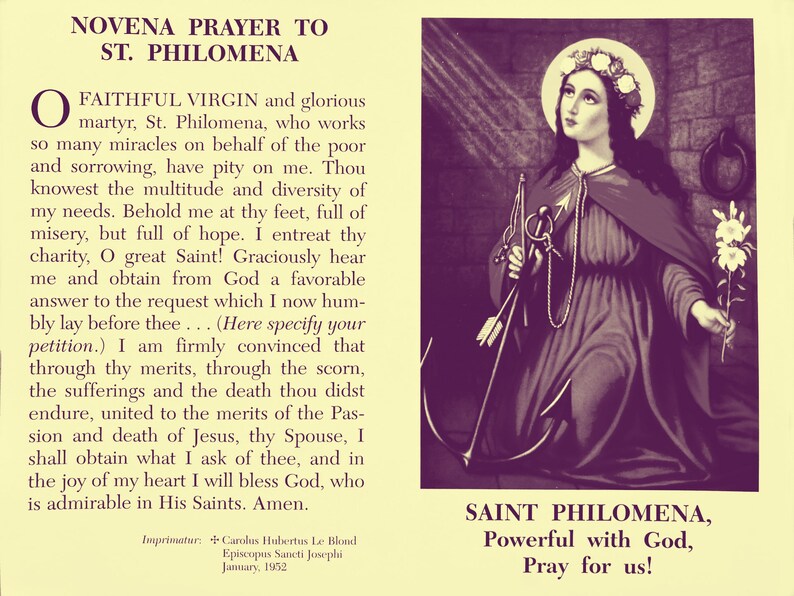 St Philomena Printable Novena Digital Downloads Catholic Prayer