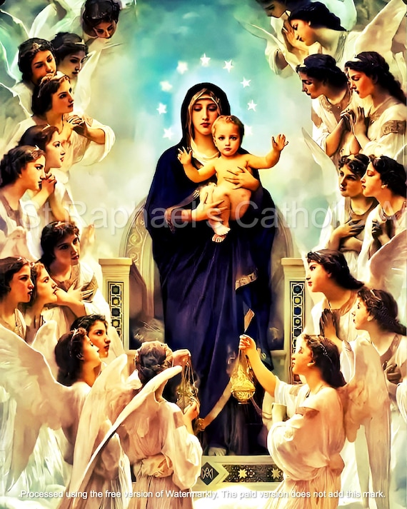 Virgin Mary Queen of Angels Catholic Holy Picture High Quality
