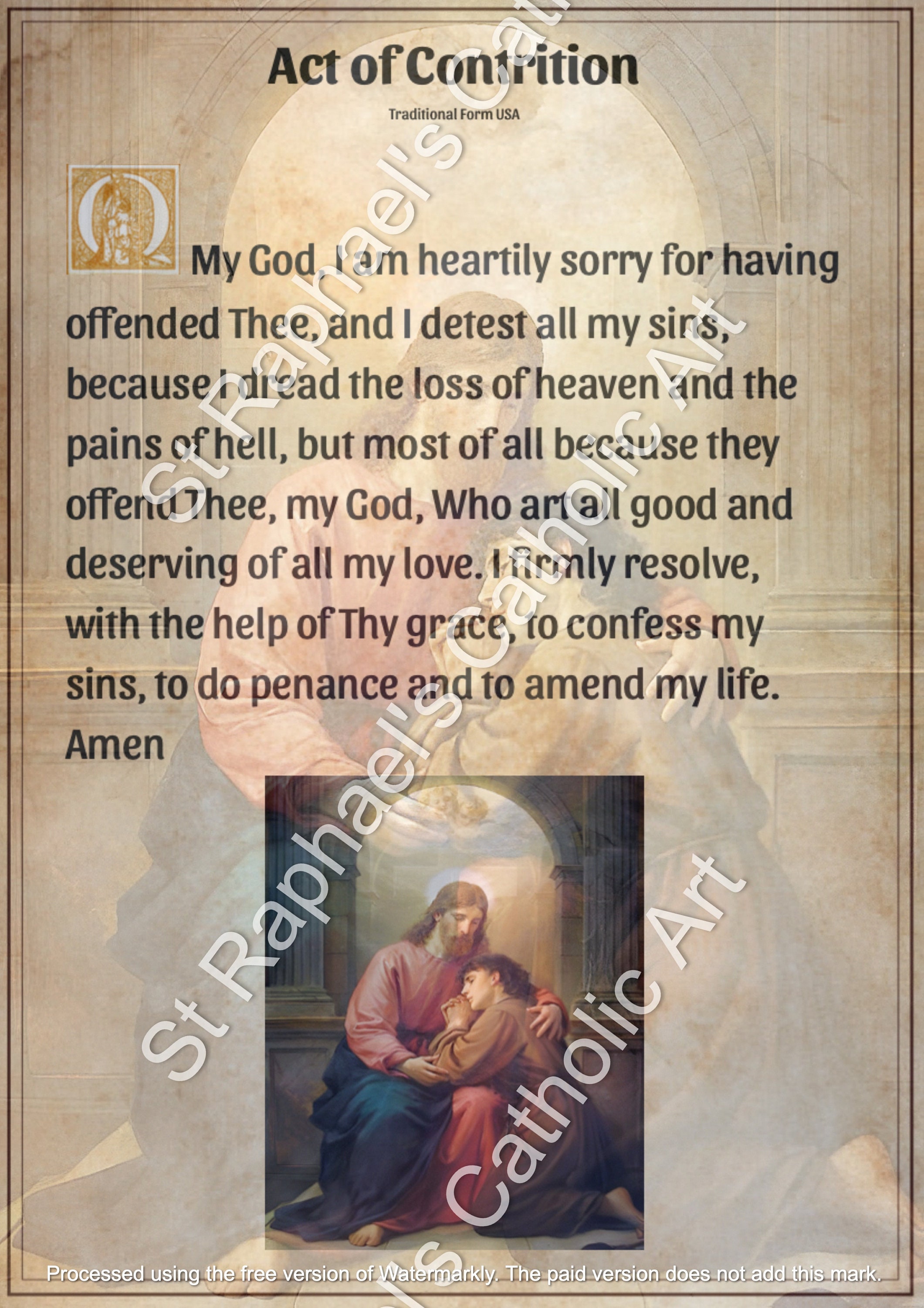 Catholic Confession Act of Contrition Prayers Sacrament Traditional - Etsy