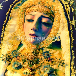 Our Lady of 7 Sorrows Crying Statue Virgin Mary Catholic Art x2 Digital Downloads