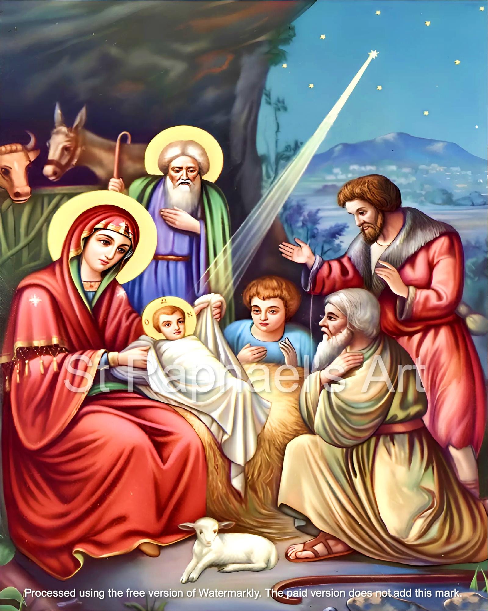 クリスマスの降誕アイコン ベツレヘムの星 聖家族 イエスの誕生