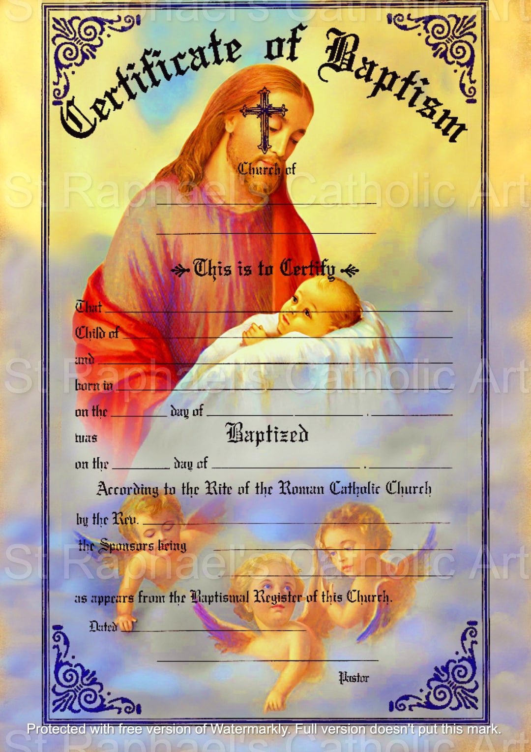 Traditional Catholic Baptism Certificate Record Remembrance Etsy Traditional Catholic Baptism Certificate Record Remembrance Etsy