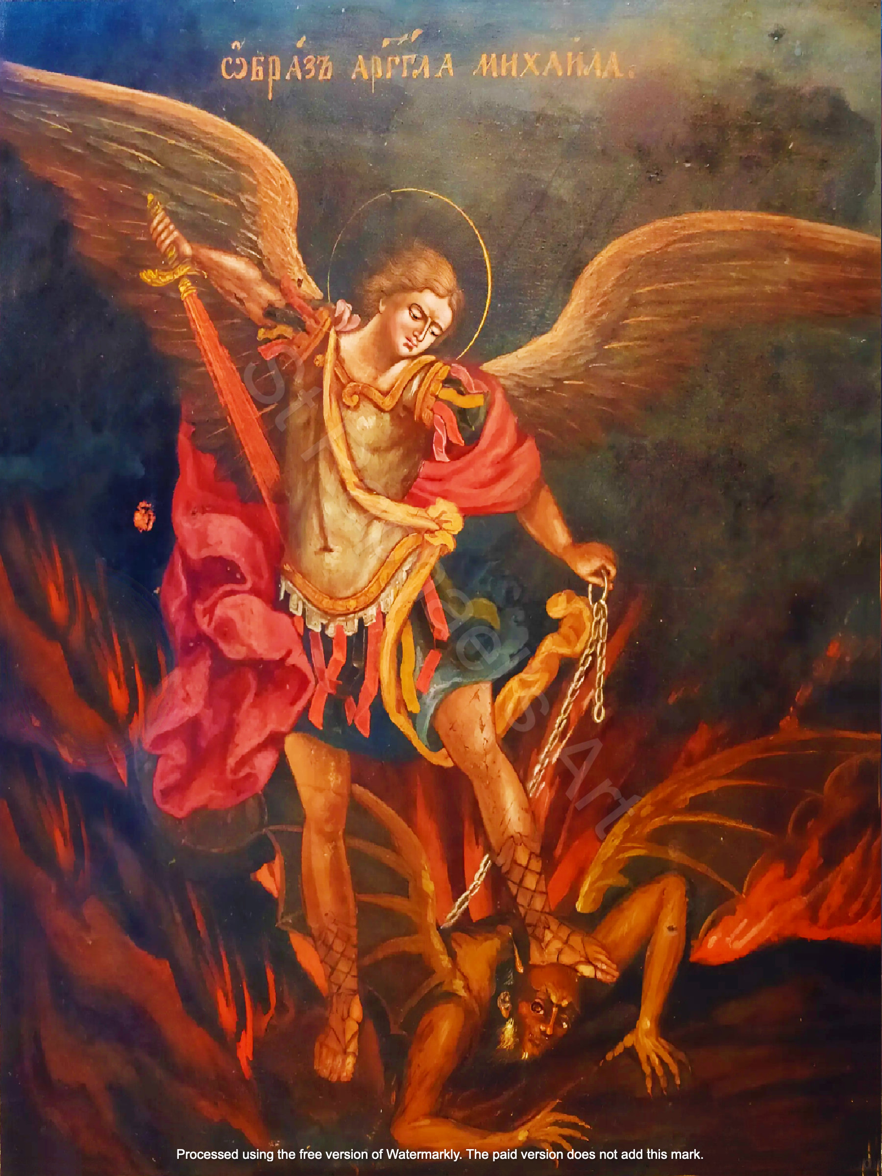 イコン　◇聖大天使ミカエル◇　ギリシャ職人の手描き　テンペラ画 イコン ◇聖大天使ミカエル◇ ギリシャ職人の手描き テンペラ画 Amazon