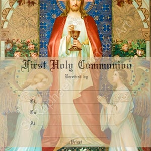 First Holy Communion Certificate Jesus Holy Eucharist Catholic Christianity Gift Printable Priest Digital Download