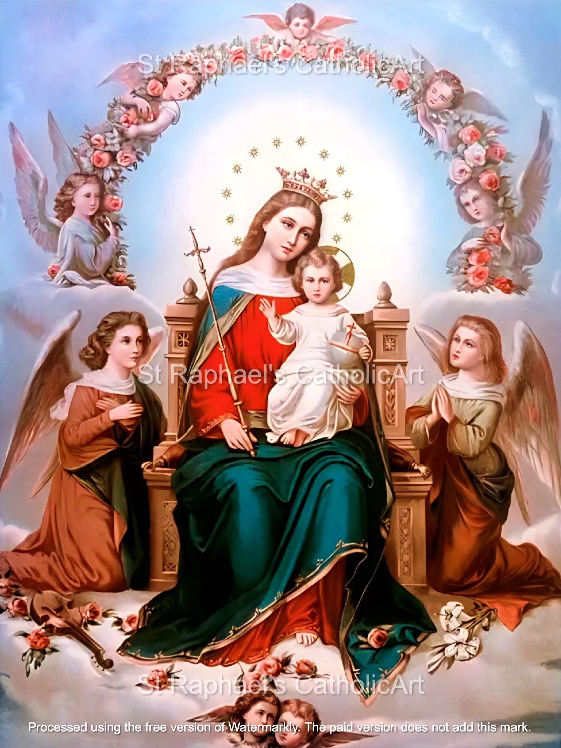 Virgin Mary Queen of Heaven Icon, Catholic Art Print (digital