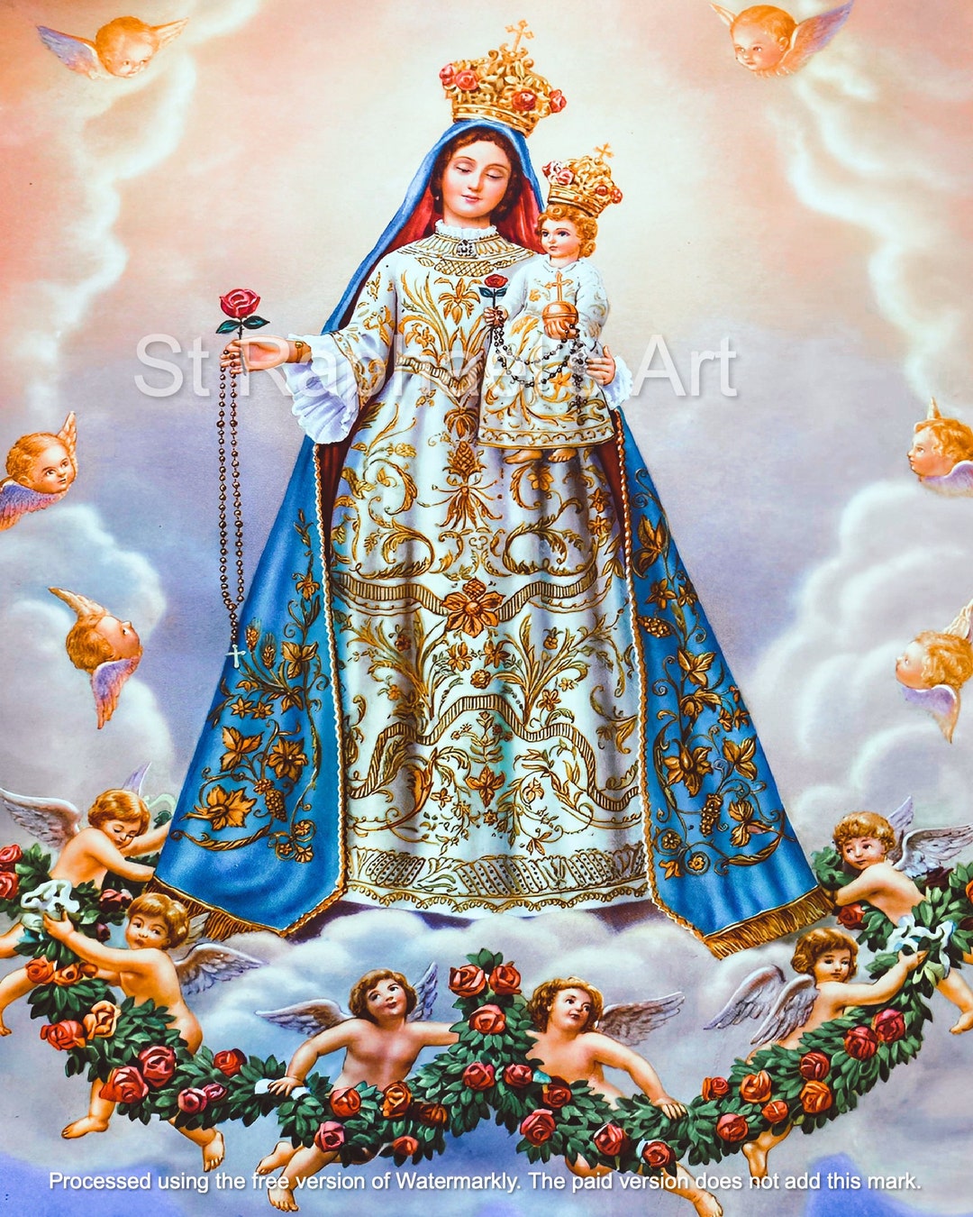 Virgin Mary Holy Rosary Icon Statue Our Lady Catholic Art Digital ...