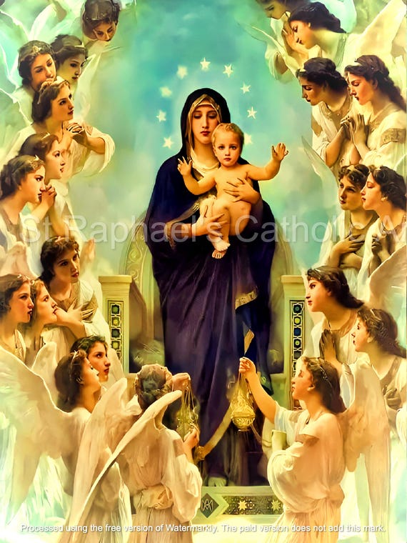 Virgin Mary Queen of Angels Catholic Holy Picture High Quality