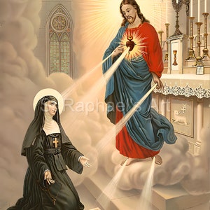 Devozione del Sacro Cuore Primo Venerdì Gesù Santa Margherita Maria Immagine Cattolico Digitale Download