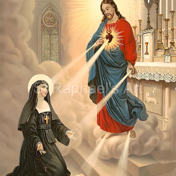 Sacred Heart Devotion First Friday Jesus St Margaret Mary Picture Catholic Digital Download