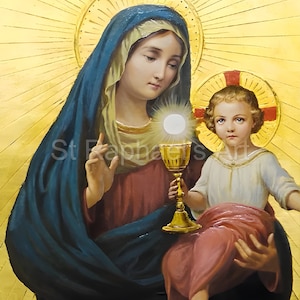 Virgin Mary of the Eucharist  - Child Jesus - Holy Communion - Catholic - Our Lady Art - Digital Downloads