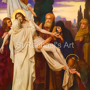 Jesús bajado de la cruz Virgen María Estación Católica 13 Viernes Santo Cuaresma Descargas digitales Imprimible católico de alta calidad