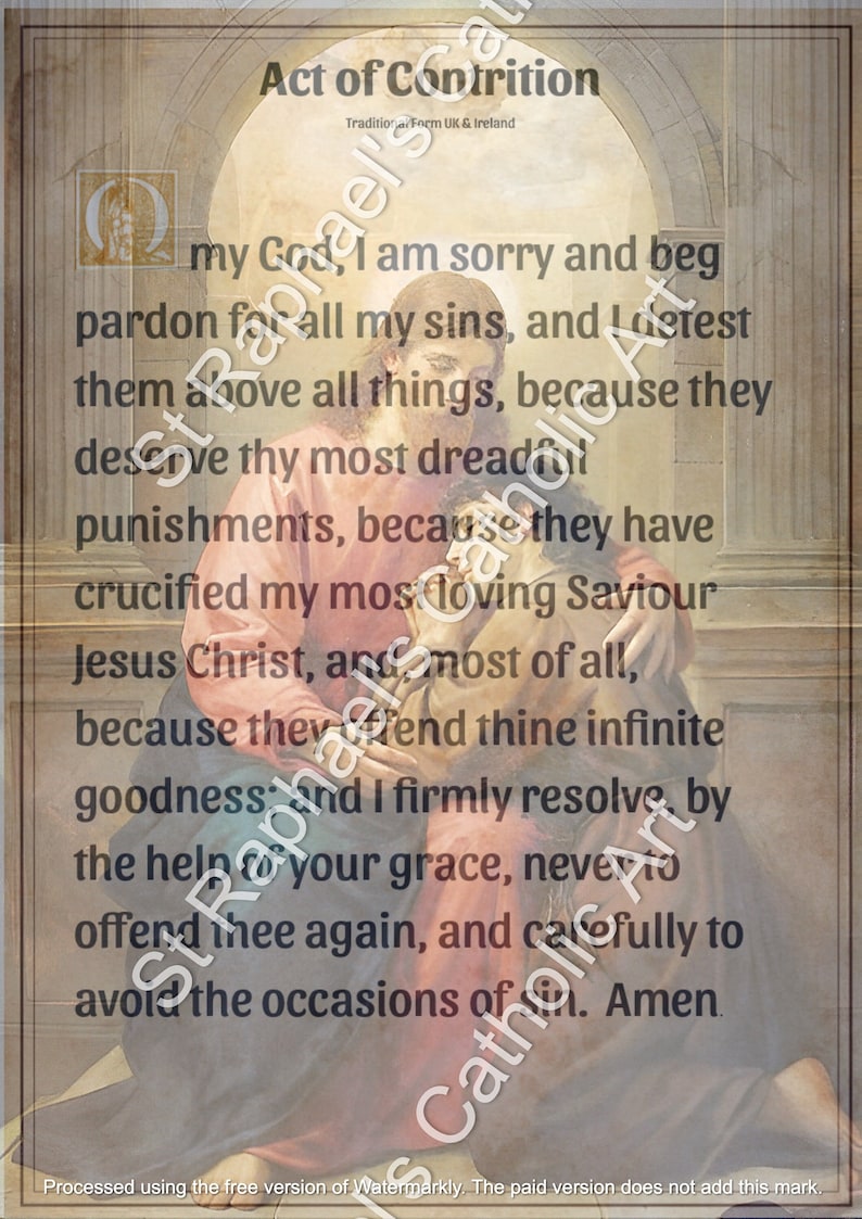 Catholic Confession Act of Contrition Prayers Sacrament Traditional - Etsy