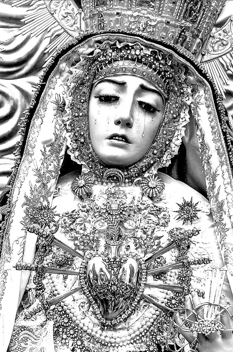 Virgin Mary Statue Seven Sorrows Crying Catholic Art X2 Digital