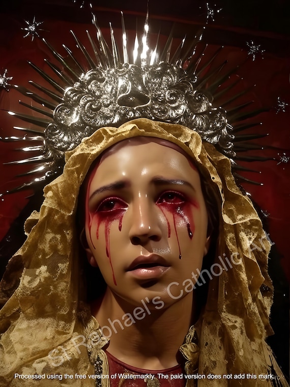 聖母マリアの泣く像 血の涙 美しい悲しみの聖母 聖なる絵 イコン