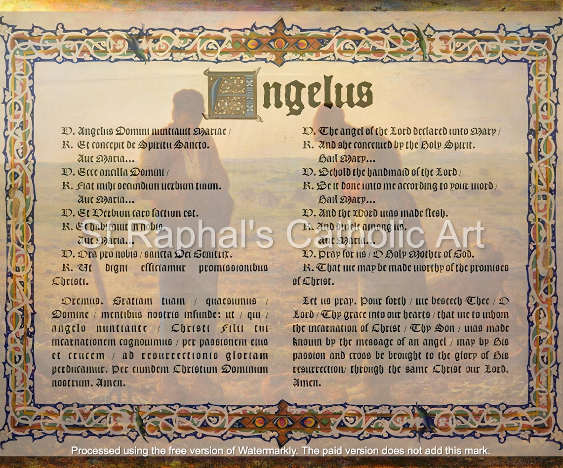 Estampa católica del Ángelus tradicional en latín e inglés - Etsy México
