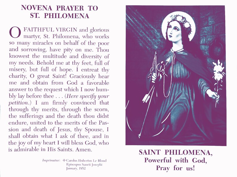 St Philomena Printable Novena Digital Downloads Catholic Prayer