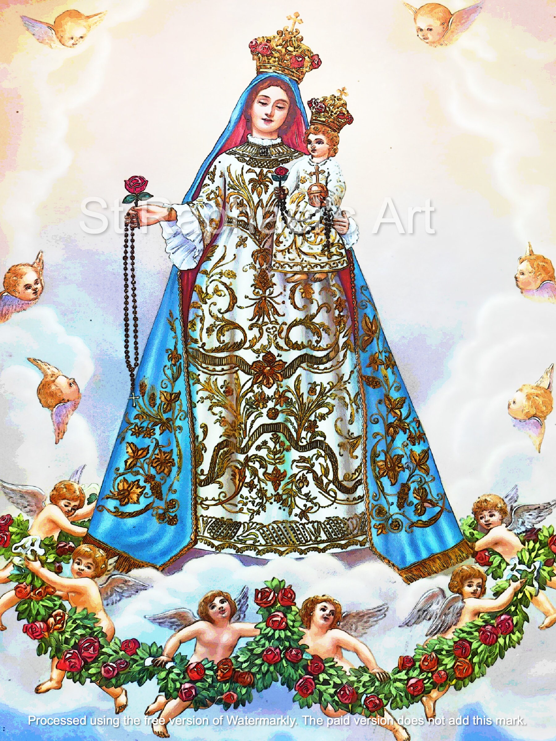 Virgin Mary Holy Rosary Icon Statue Our Lady Catholic Art Digital ...