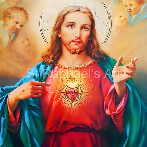 Sacred Heart Jesus Healing Catholic Powerful Holy Picture x5 Digital Art Downloads