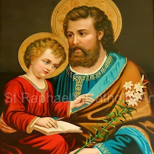Heilige Jozef en kind Jezus katholiek gerestaureerde heilige kunst digitale downloads