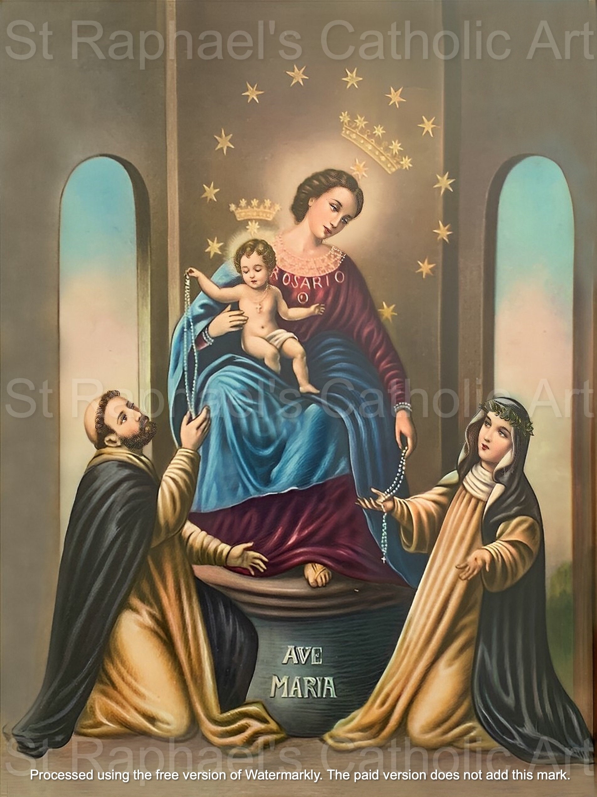 【超希少訳あり】✞ロザリオの聖母像　マリア像フランスアンティーク アンティークマリア像無原罪の御宿り 石膏 聖像 フランス