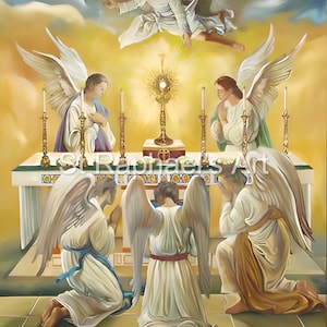 Blessed Sacrament Adoration of the Angels Benediction Catholic Art Digital Download