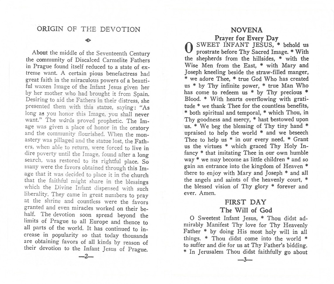 Holy Infant of Prague Powerful Novena for Cases of Urgent Need Etsy