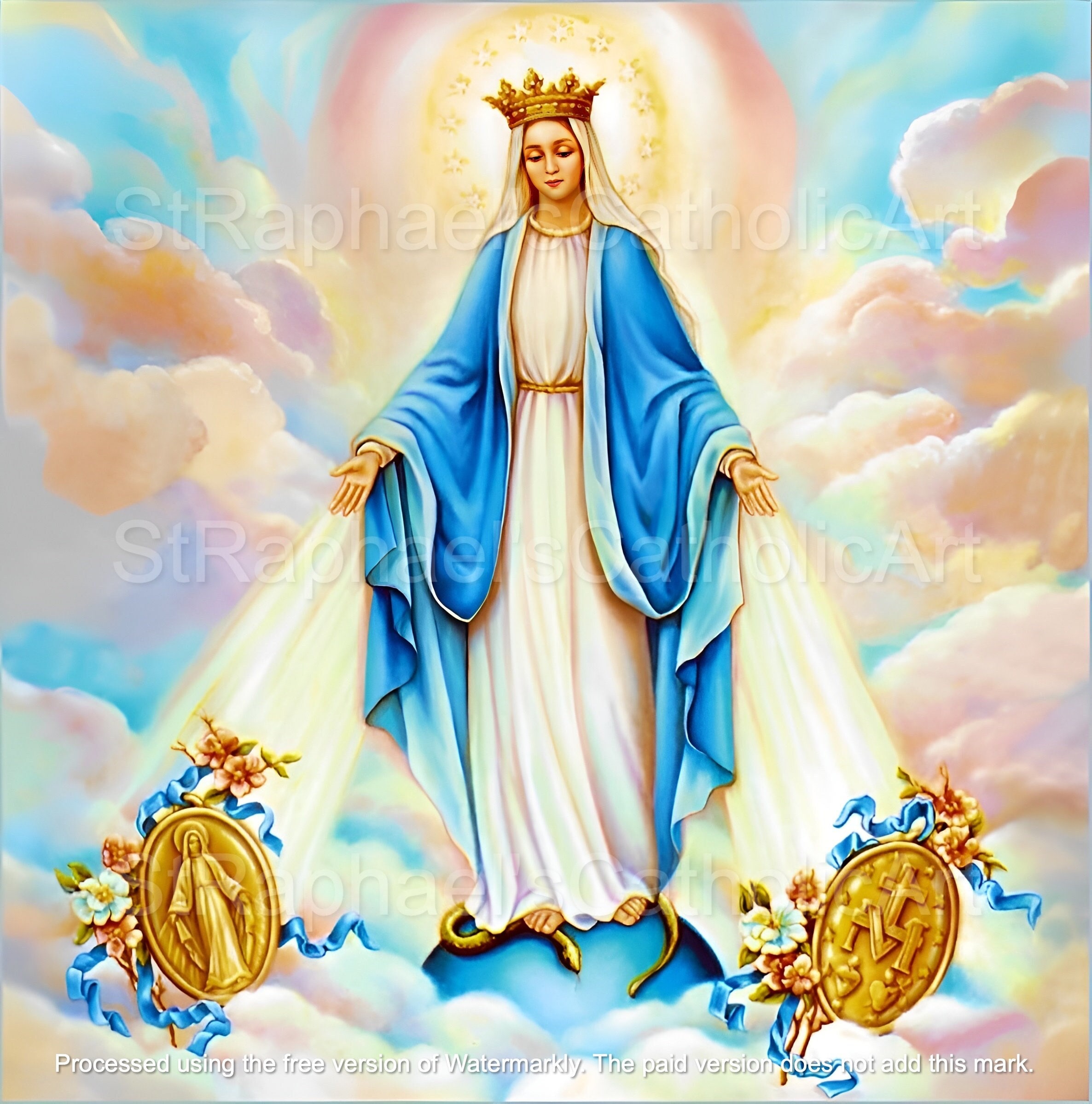  Estatua de medallas milagrosas Virgen María La Virgen Milagrosa  de 18 pulgadas Estatua de Medallas Milagrosas Regalo religioso : Hogar y  Cocina