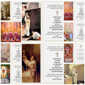 Katholieke priesterwijding Heilige kaarten Priesterschap Eerste misherdenking Traditionele katholieke op maat gemaakte gebedskaarten