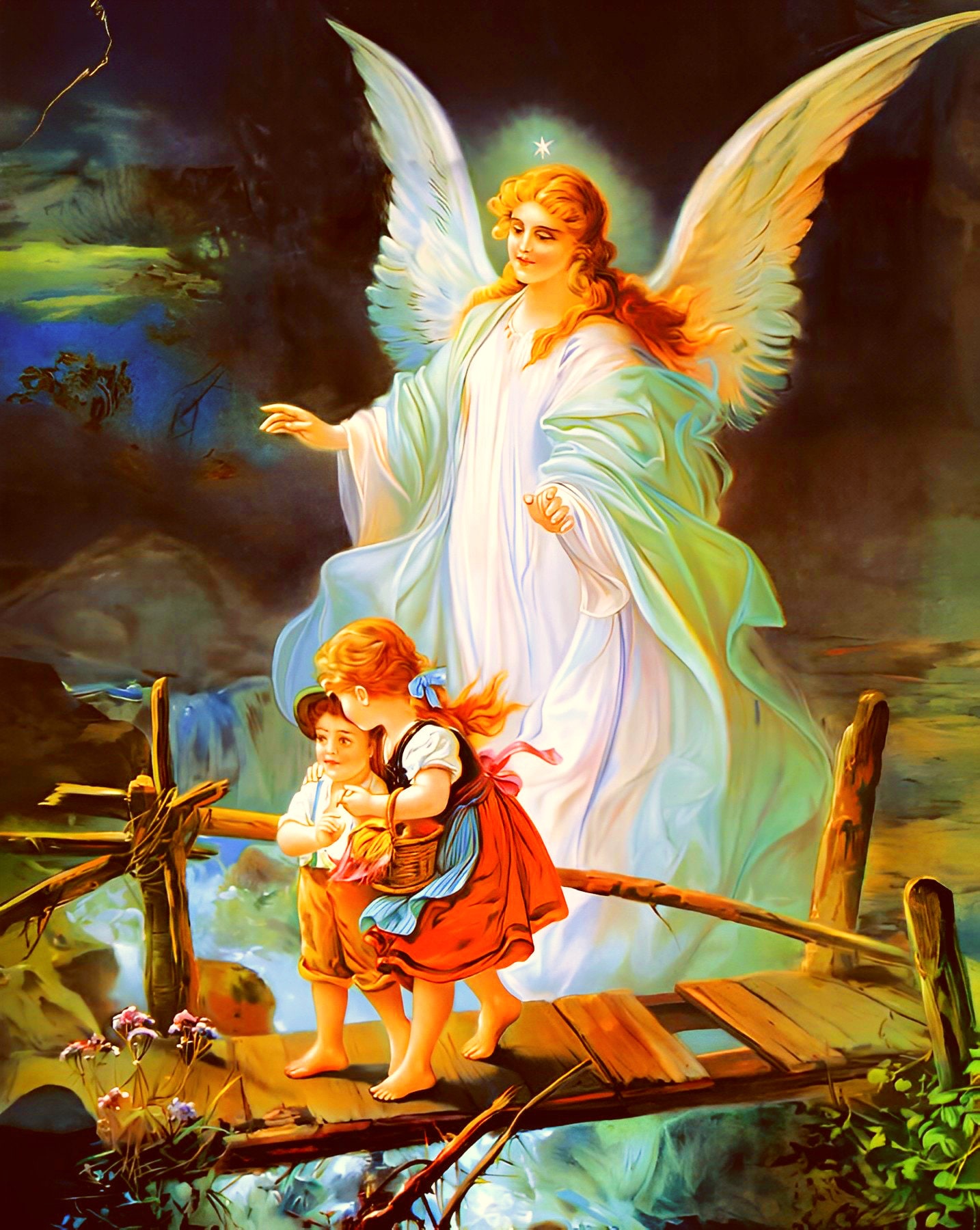 Guardian Angel Watching Over Children Catholic Art Protection Digital Downloads