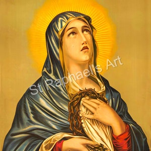 Our Lady of Sorrows - Mater Dolorosa - Sorrowful and Immaculate Heart of Mary -  Catholic Art -  Digital Downloads