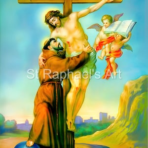 Franciscus van Assisi Jezus aan het kruis Kruisbeeld engelen katholieke digitale downloads