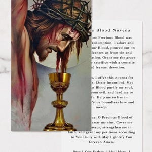 Catholic Holy Picture Cards JESUS PRECIOUS BLOOD with Powerful Novena Prayer Catholic Gifts Traditional