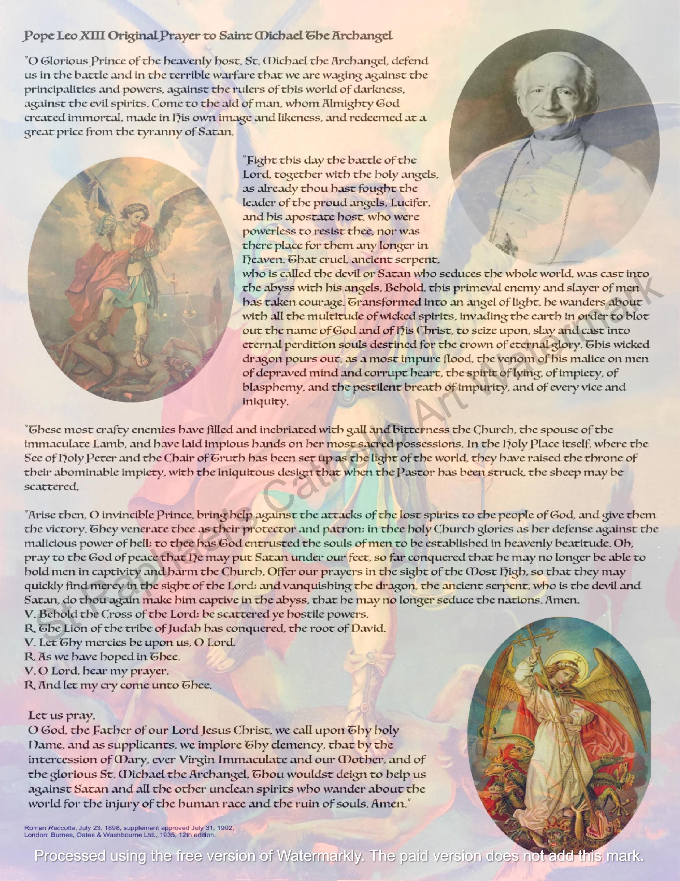 St Michael Prayer, Pope Leo XIII Exorcism, Catholic Printable