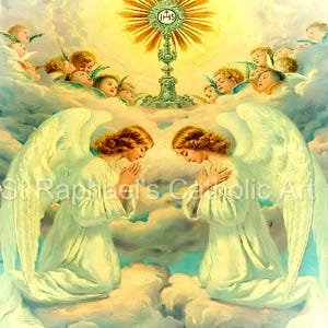 Adoration of the Host Most Blessed Sacrament Benediction of Heavenly Angels Catholic Holy Picture Digital Downloads