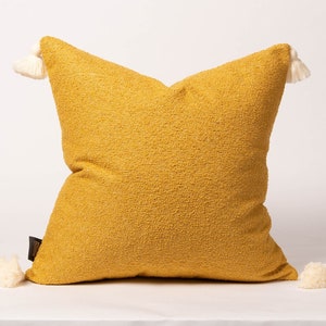 Mustard Yellow Pillow Textured with Tassels ,Boho Throw Pillow,Boho Pillow Covers,Bohemian Pillow Covers,Soft Pillow,Yellow Euro Sham