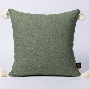 Moss Green Tassels Pillow, Boho Pillow Cover with Tassels, Green Boho Cushion Cover, Green Pillow Covers, Throw Pillow Covers, Boho Decor